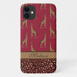 Capa Para iPhone 11 Dourado Giraffe Na moda Burgundy - Script Na moda