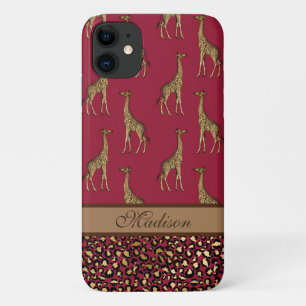 Capa Para iPhone 11 Dourado Giraffe Na moda Burgundy - Script Na moda
