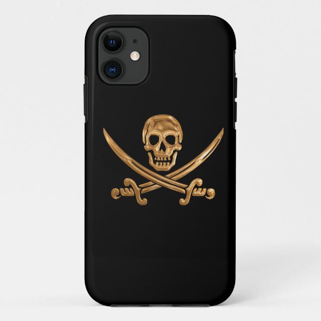 Capa Para iPhone 11 Dourado Jolly Roger (Verso)