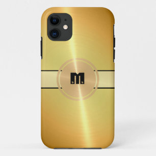 Capa Para iPhone 11 Dourado metal de aço inoxidável brilhante e botão