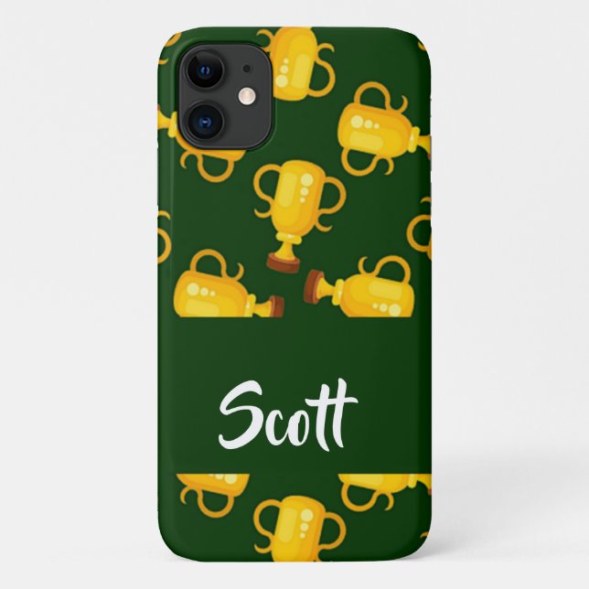 Capa Para iPhone 11 Dourado padrão verde troféu (Verso)