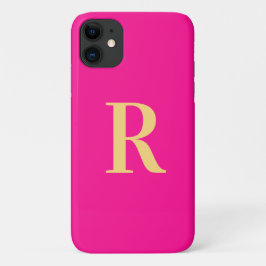 Capa Para iPhone 11 Dourado Rosa Quente Moderno Monograma