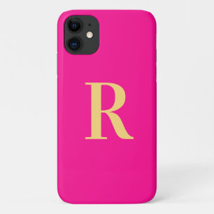 Capa Para iPhone 11 Dourado Rosa Quente Moderno Monograma