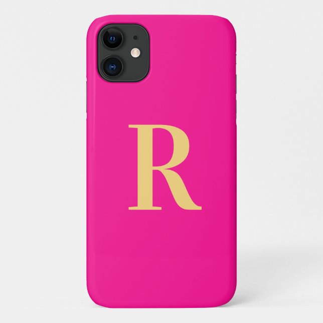 Capa Para iPhone 11 Dourado Rosa Quente Moderno Monograma (Verso)