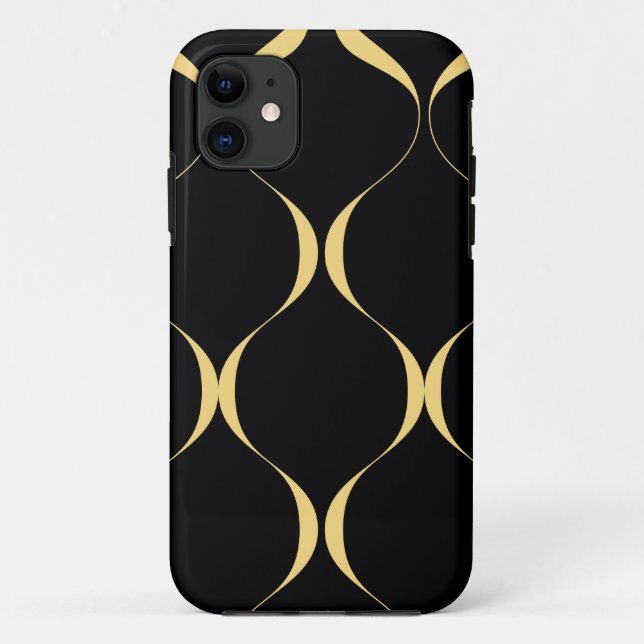 Capa Para iPhone 11 Dourado, simples, moderno, luxuoso gráfico ondulad (Verso)