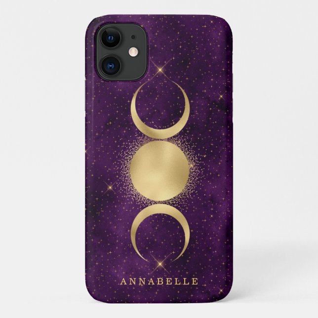 Capa Para iPhone 11 Dourado Triple Moon Roxo Starry Sky Personalizado (Verso)