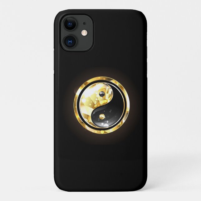 Capa Para iPhone 11 Dourado Yin Yang a preto (Verso)