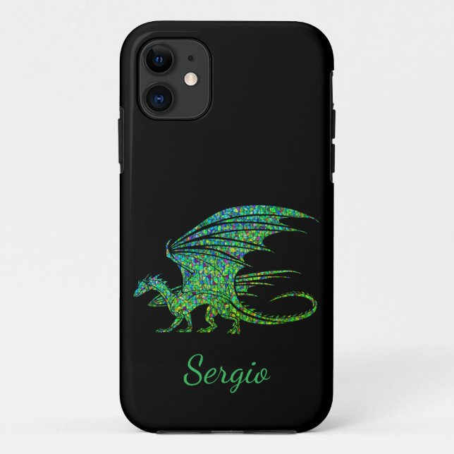 Capa Para iPhone 11 Dragão de Mosaico Verde Incrível (Verso)