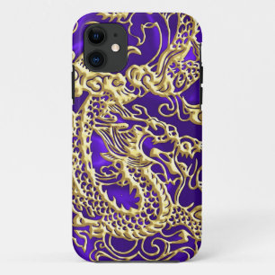Capa Para iPhone 11 Dragão Dourado com relevo no Impressão de Satin Ro