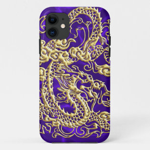 Capa Para iPhone 11 Dragão Dourado com relevo no Impressão de Satin Ro