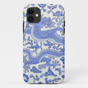 Capa Para iPhone 11 Dragão oriental chinês azul e branco