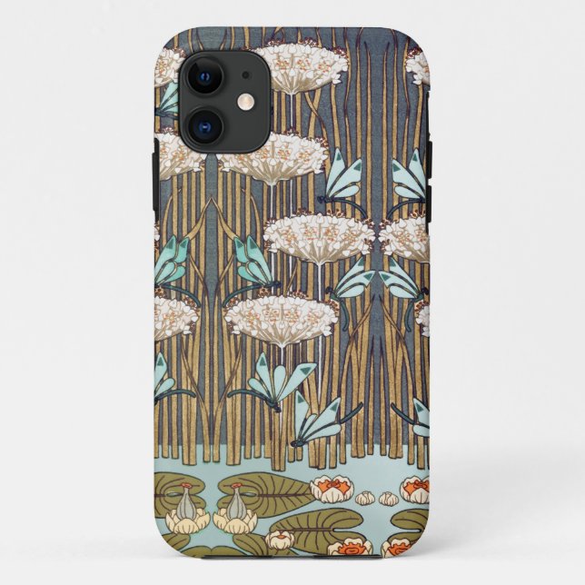 Capa Para iPhone 11 Dragões Água Lírios Marsh Art Nouveau (Verso)