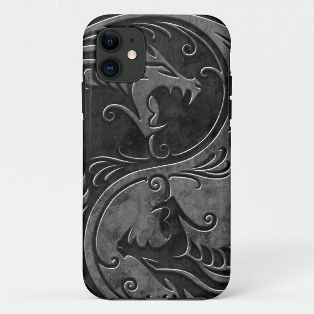 Capa Para iPhone 11 Dragões de pedra de Yin Yang (Verso)