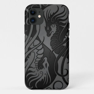 Capa Para iPhone 11 Dragões de voo cinzentos e pretos de Yin Yang