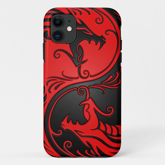 Capa Para iPhone 11 Dragões vermelhos e pretos de Yin Yang (Verso)