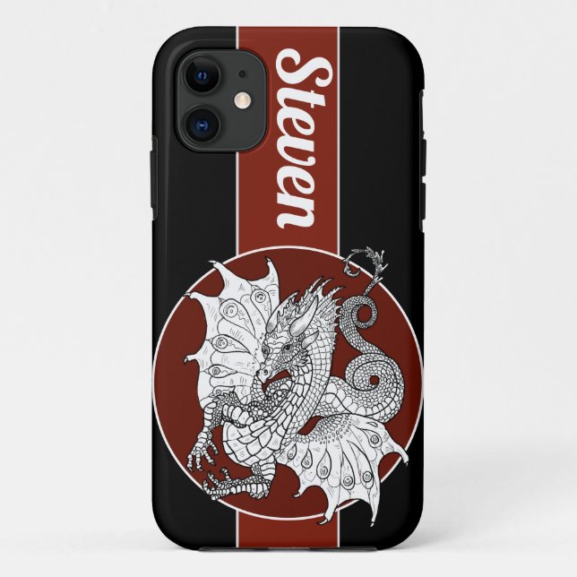 Capa Para iPhone 11 Dragon Art Nouveau estilo Tinta (Verso)