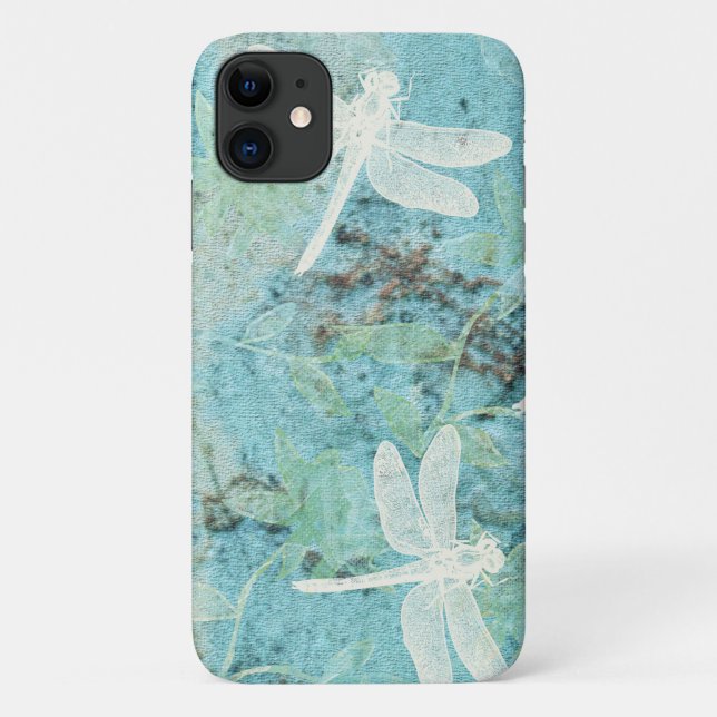 Capa Para iPhone 11 Dragonflies bonito Arte Teal (Verso)