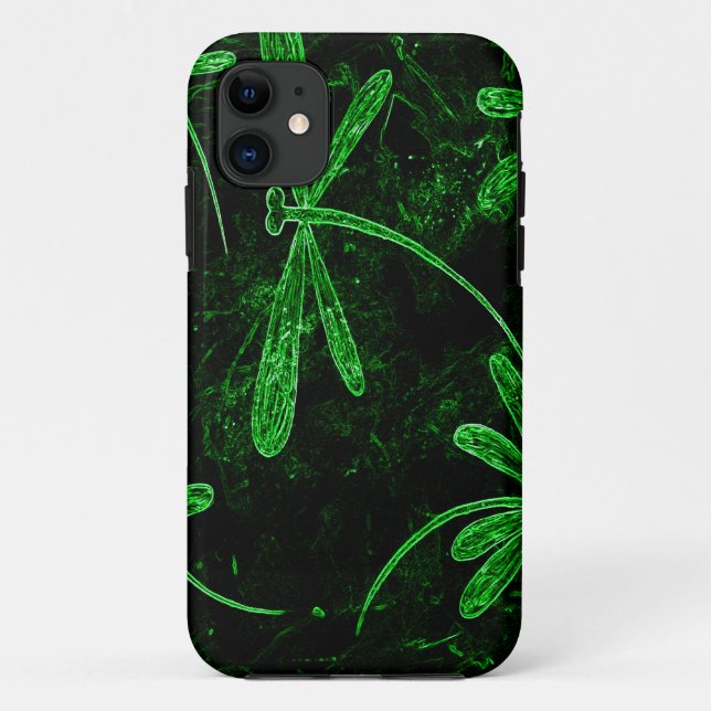 Capa Para iPhone 11 Dragonflies Neon Green (Verso)