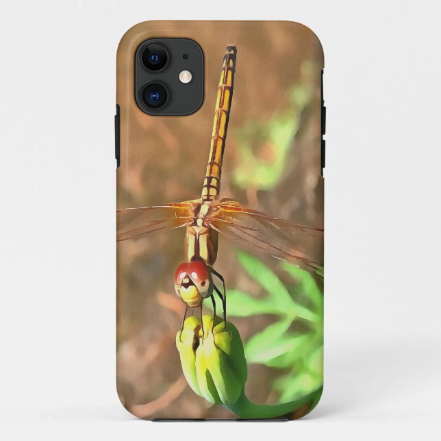 Capa Para iPhone 11 Dragonfly Artística Descendo Na Cabeça Da Flor (Verso)
