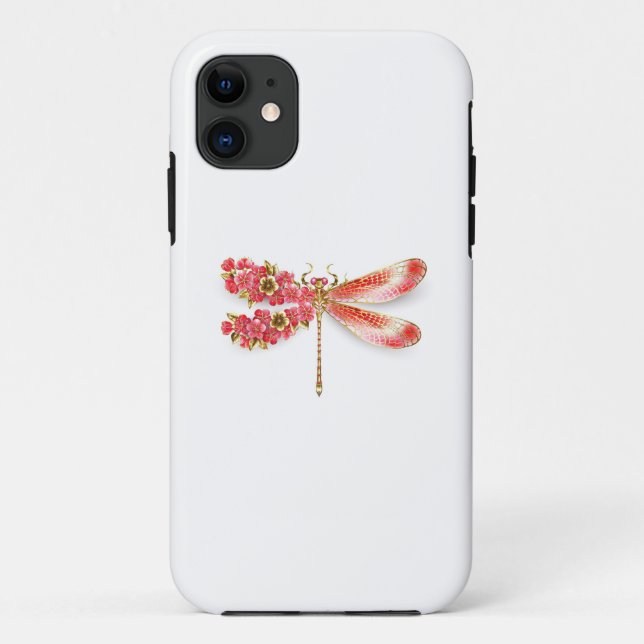 Capa Para iPhone 11 Dragonfly com joalheria sakura (Verso)