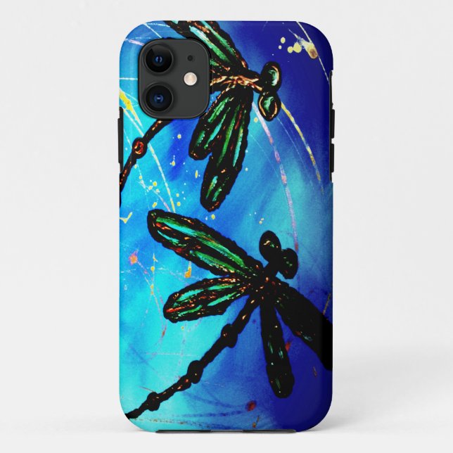 Capa Para iPhone 11 Dragonfly Flor Elétrico Azul (Verso)