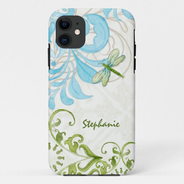 Capa Para iPhone 11 Dragonfly Swirl Flourish Watercolor Personalizada (Verso)
