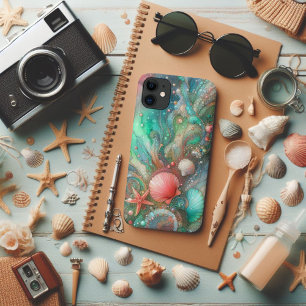Capa Para iPhone 11 Dreamy Coral e Mint Mermaid Pearls