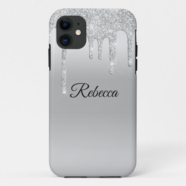 Capa Para iPhone 11 Driblando o Glitter Silver Personalizado (Verso)
