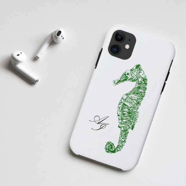 Capa Para iPhone 11 Duas iniciais verdes litorâneos do litoral (Criador carregado)