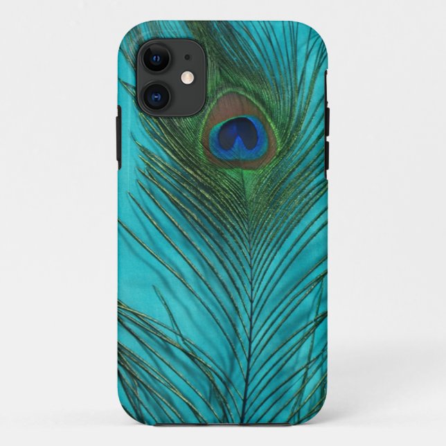 Capa Para iPhone 11 Duas penas do pavão do Aqua (Verso)