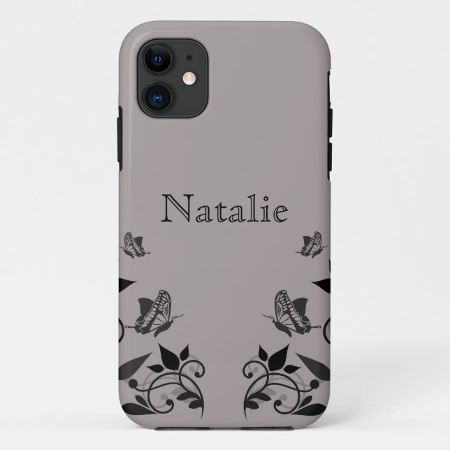 Capa Para iPhone 11 Ebony Butterfly Floral BT iPhone 5 Caso (Verso)