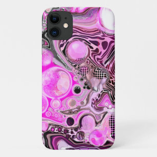 Capa Para iPhone 11 Efeito de pintura de pintura de flúor rosa e preto