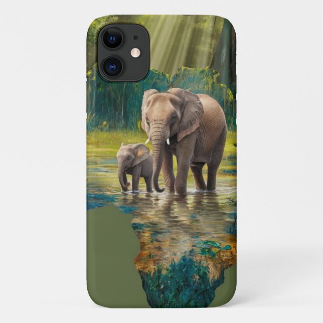 Capa Para iPhone 11 Elefante Atravessa Águas Africanas (Verso)