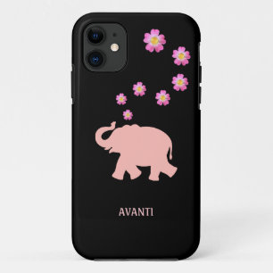 Capa Para iPhone 11 Elefante coral moderno e flores cor-de-rosa em pre