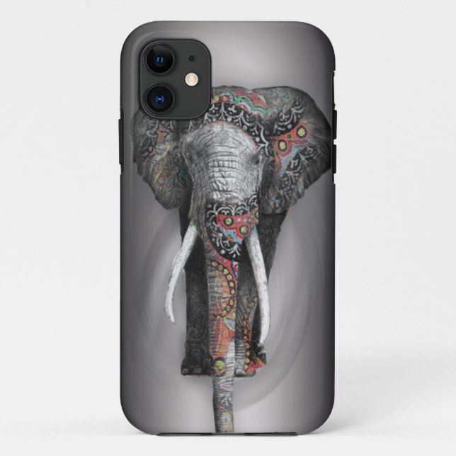 Capa Para iPhone 11 Elefante retro bonito da flor (Verso)