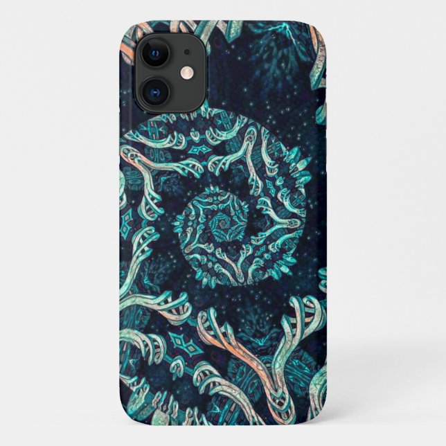 Capa Para iPhone 11 elegância fractal escura (Verso)