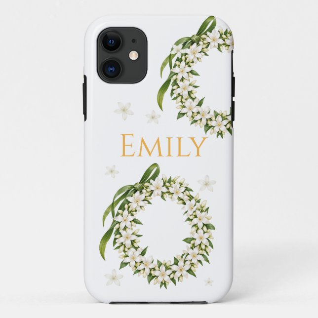 Capa Para iPhone 11 Elegant Pikake Lei iPhone Case  (Verso)