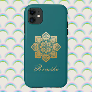 Capa Para iPhone 11 Elegante Breathe Dourado Mandala em Rich Green