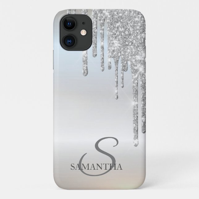 Capa Para iPhone 11 Elegante Brilho Prateado com Gotas (Verso)