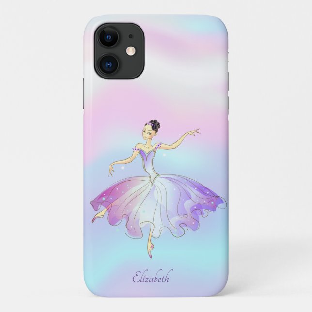 Capa Para iPhone 11 Elegante Chic Ballerina Rainbow Holographic (Verso)