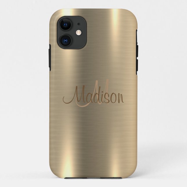 Capa Para iPhone 11 Elegante Chic Metalizado Dourado Personalize (Verso)