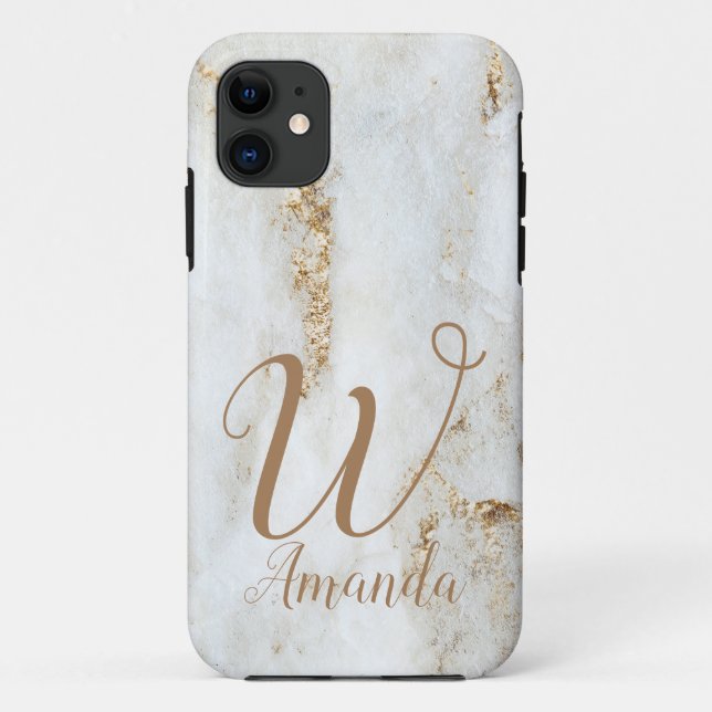 Capa Para iPhone 11 Elegante Cinza branca Dourada Mármaco Mármaco Mono (Verso)