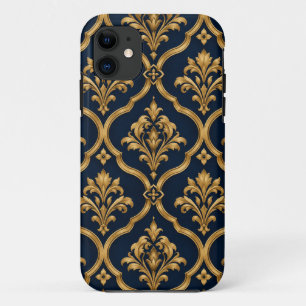 Capa Para iPhone 11 Elegante Design de Motivo Vintage em Damasco Doura
