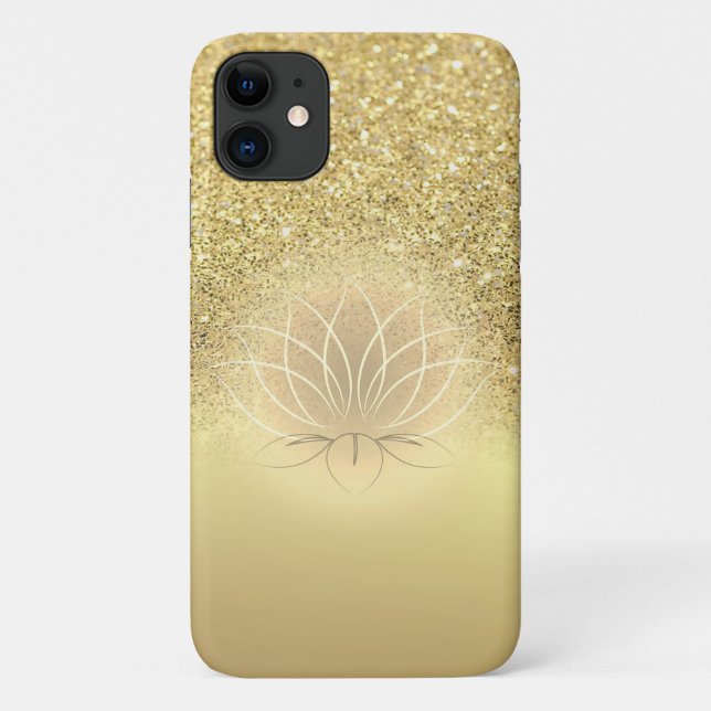 Capa Para iPhone 11 Elegante Dourado Glitter Bokeh Lotus (Verso)