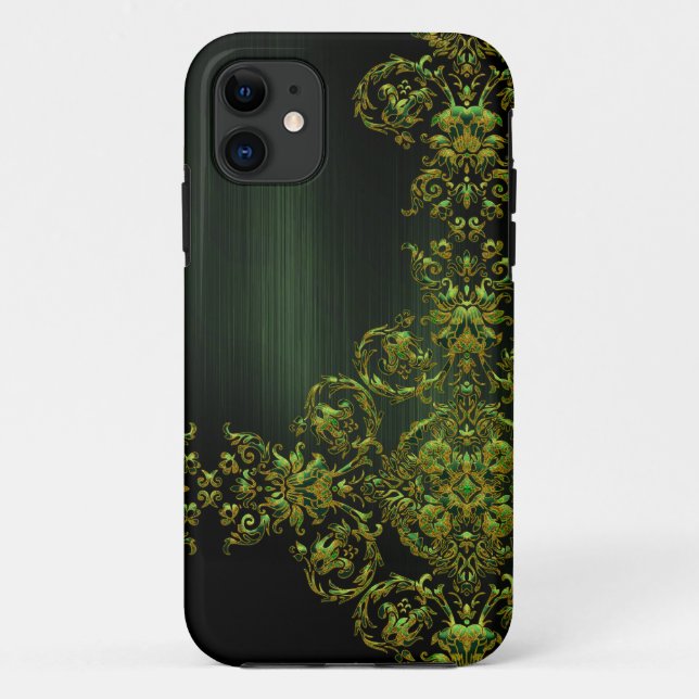 Capa Para iPhone 11 Elegante Emrald Green Damask (Verso)