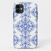 Elegante estilo damasco floral em azul cobalto e b