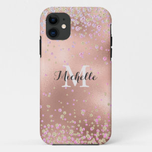 Capa Para iPhone 11 Elegante Girly Faux Rosa Gold Foil Personalizada