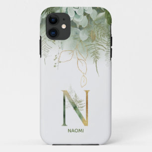 Capa Para iPhone 11 Elegante - Letra Floral Verde N