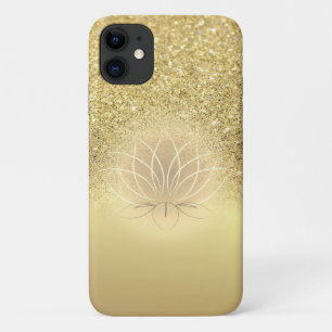 Capa Para iPhone 11 Elegante Lótus com Brilho Dourado Bokeh
