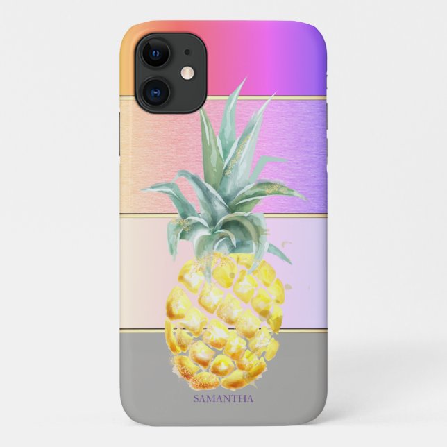 Capa Para iPhone 11 Elegante Moderno Abacaxi Listrado Resfriado (Verso)